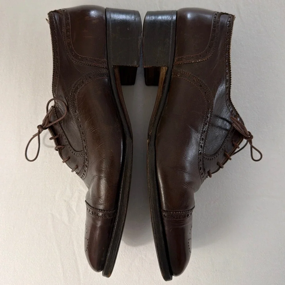 Gucci Mens Vintage Brown Leather Wingtip Brogue Oxford Shoes 42.5 D 111 240 1001